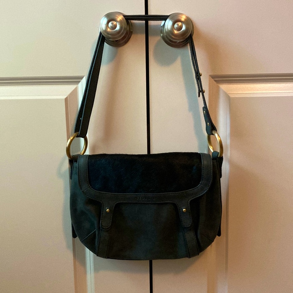 Sequoia Paris Black Leather Calf Hair hobo shoulder bag